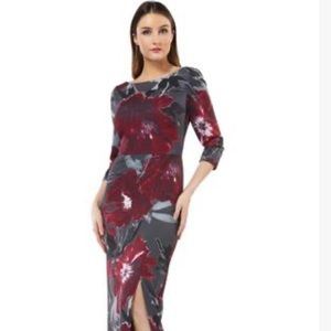 Elbow Sleeve Printed Column Gown